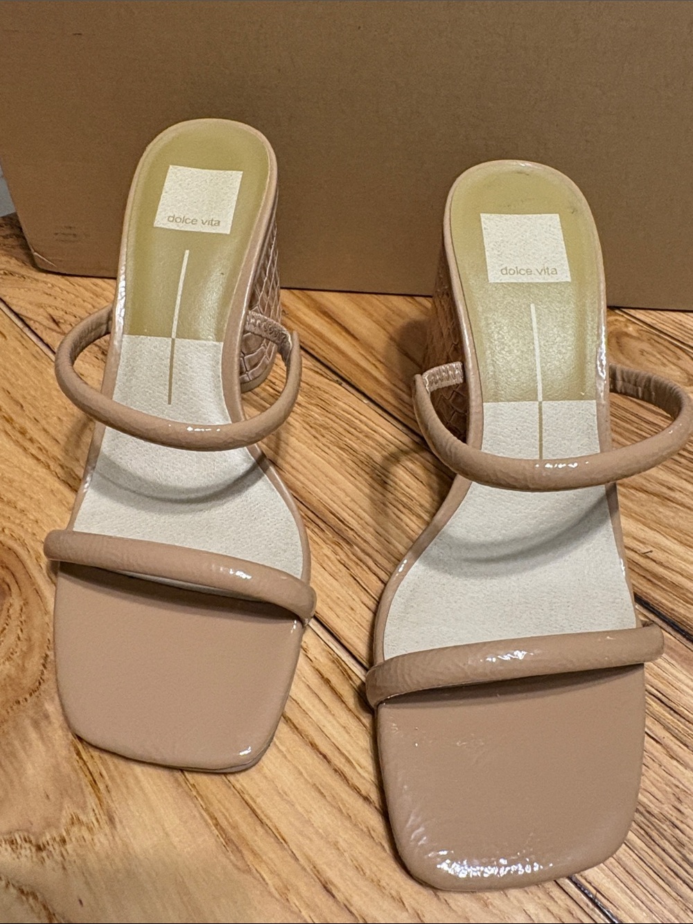 Dolce Vita Beige Patent Double-Strap Slide Heels - Picture 2 of 8